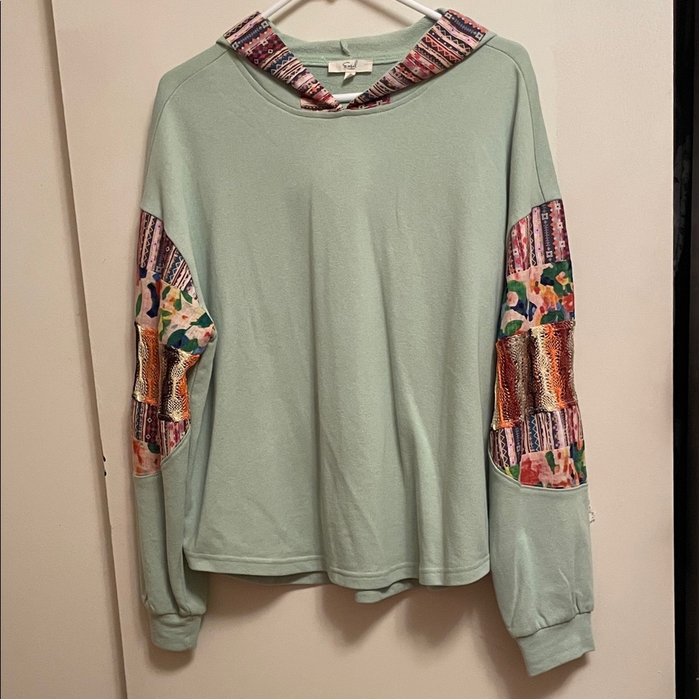 Easel Mint Green Hoodie with Multicolor Accents